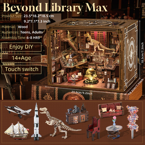 Minicity DIY handmade <span class=keywords><strong>3D</strong></span> câu đố bằng gỗ Beyond thư viện Max Dollhouse đồ chơi với bụi che cho món quà - Product Image 2