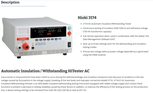 Hioki 3174 - เครื่องทดสอบฉนวนอัตโนมัติ / ทนทานต่อแรงดันไฟฟ้ากระแสสลับ HiTester, ปลอดภัยและมั่นคง 3174 Hioki 3174 - เครื่องทดสอบฉนวนอัตโนมัติ / ทนทานต่อแรงดันไฟฟ้ากระแสสลับ - Product Image 4