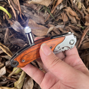 سكين جيب تكتيكي قابل للطي بمقبض خشبي، الأكثر مبيعًا، للاستخدام الخارجي والتخييم والصيد، مع ضوء LED وفلاش EMHTiii - Product Image 5