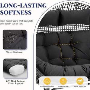 Fauteuil double en rotin PE <span class=keywords><strong>de</strong></span> style bohème, 680 lb, 2 personnes, gris foncé, coussin épais, surdimensionné, stationnaire, pour patio extérieur - Product Image 5