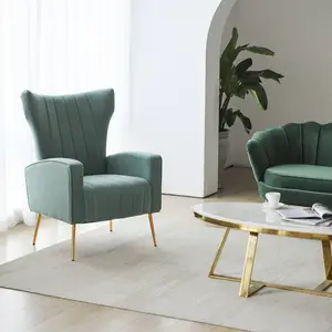 Sillón nórdico moderno para sala de estar, sillón nórdico cómodo con patas de Metal de tela de terciopelo verde oscuro