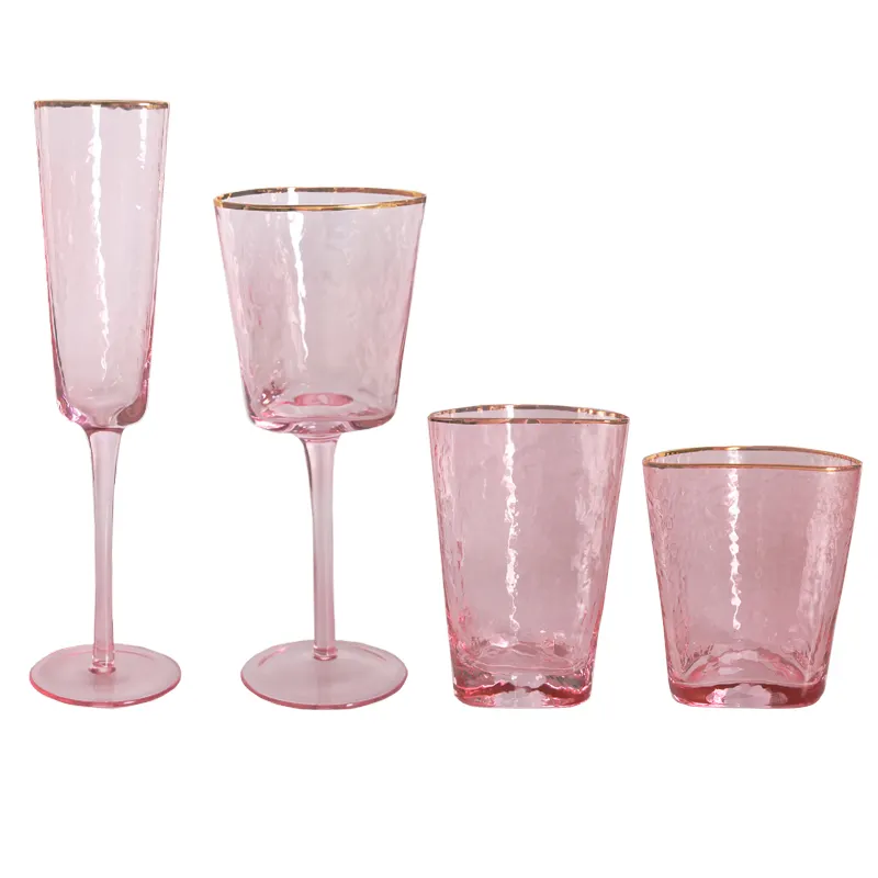 Copas de vino rosadas para el hogar al por mayor baratas Copas de vino de cristal Copas de vino vintage