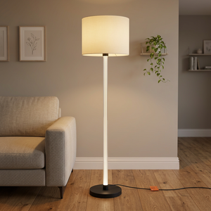 Lámpara de Pie Moderna de Metal con Pantalla de Tela, E26/E27 LED 6W, Luz Blanca Cálida, Diseño Minimalista para Sala de Estar - Product Image 5
