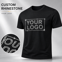 T-shirt personnalisé pour homme avec strass, logo en cristal thermocollé, jersey de coton, col rond, streetwear, tee-shirt à marque privée, vêtements de mode