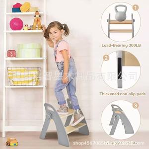 <b>Foldable</b> Wooden <b>Step</b> Stool For Kids Bathroom Toilet Gray Blue 2-4 Years Multifunctional Non Slip Design - Product Image 4