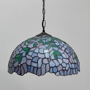 Lampadario <span class=keywords><strong>Tiffany</strong></span> in Vetro Colorato LongHuiJing da 16 Pollici - Design Glicine Viola, Altezza Regolabile, Stile Europeo Multicolore - Product Image 6
