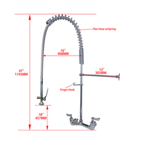 Robinet de cuisine commercial moderne en laiton à 2 trous mural chromé avec douchette extractible pour pré-rinçage, compatible lave-vaisselle