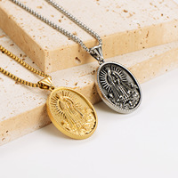 Liontin Kalung Anak-Anak Bahan Stainless Steel, Medal Amulet Virgin Del Carmen, Gaya Vintage Trendi, Perhiasan Kristen Katolik