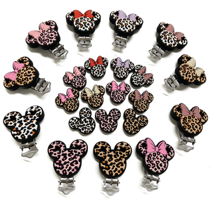 Nuevo Juguete de Dentición para Bebés, Cuentas de Silicona de Grado Alimenticio, Certificación CE, Diseño de Dibujos Animados Mickey Minnie con Estampado de Leopardo, Accesorios de Joyería de Juguete Suave - Product Image 5