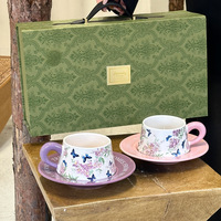 Ensemble de tasses à café et soucoupes en céramique rétro de luxe Anji Newell, boîte cadeau florale pour la maison, le café, le mariage