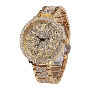 High Quality Fashion Women Watches With Rhinestone Big Face Gold Ladies Bling Hip Hop Watch Quartz Top Brand Luxury Wristwatch