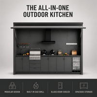Cuisine extérieure moderne en acier inoxydable avec îlot barbecue, brûleur, évier, rangement, résistante aux intempéries, pour jardin et patio