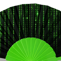 Éventail pliant personnalisé de 23 cm avec code matriciel, vert cyberpunk, technologie numérique, cadeau promotionnel, impression de logo