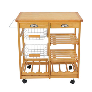Durable Rolling Pine Wood Kitchen Island Trolley Cart Comedor Cajones <span class=keywords><strong>de</strong></span> almacenamiento Stand - Product Image 1