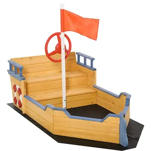 Areia para crianças navio pirata jogar barco com bancos e caixa de armazenamento de madeira sólida