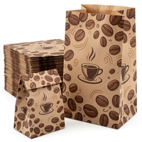 Sacs en papier kraft personnalisés en gros, recyclables, à fond plat, imprimés grains de café, pour boulangerie, pâtisserie, emballage alimentaire à emporter