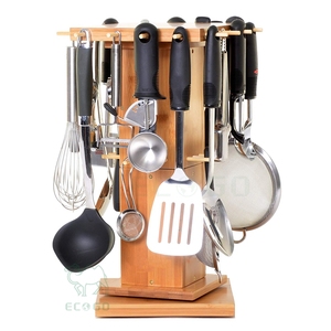 Bamboo Standing Type Utensil Holder for <b>Kitchen</b> Countertop Durable Multifunction Spoon Fork <b>Storage</b> Organizer - Product Image 2
