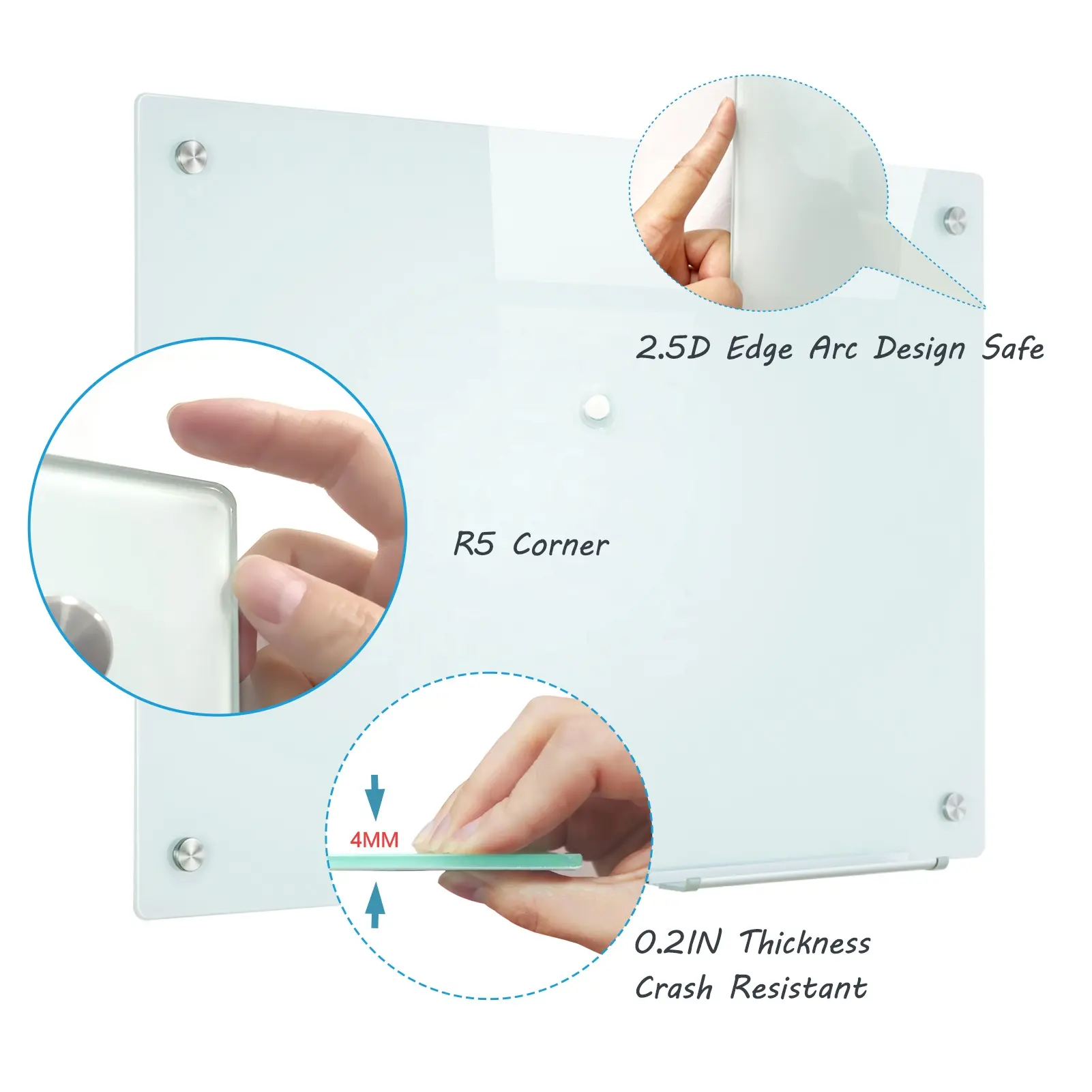 Papan kaca putih mudah dipasang, dengan Tempered terpasang di dinding tanpa bingkai magnetik untuk kantor sekolah papan pemberitahuan