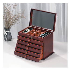 Walnut wood jewelry <b>box</b>, solid wood ornaments, jade, and gold storage <b>box</b>, large capacity, multi-layered, with makeup <b>mirror</b> - Product Image 1