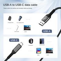 Câble USB-A vers USB-C OEM ODM à vente rapide, USB 3.2 Gen2 10 Gbps 3A, charge rapide, câble tressé en nylon pour téléphone portable et ordinateur portable