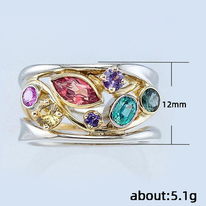 Anello da Donna F430 con Gemma, Motivo Vegetale, Zirconia Cubica Taglio Marquise, Montatura a Griffe, Creazione in Laboratorio, Regalo, Anelli alla Moda - Product Image 6