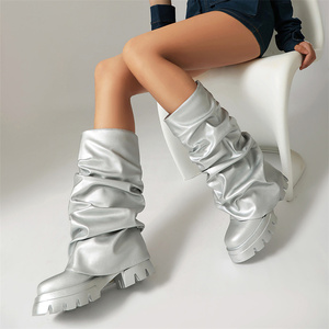 Thick-soled Show Catwalk Fashion <strong>Boots</strong> Fold One Pedal <strong>Trouser</strong> Legs <strong>Boots</strong> Middle <strong>Boots</strong> - Product Image 3