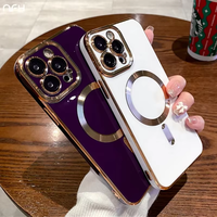 Étui de téléphone en TPU souple antichoc de luxe pour iPhone 11 12 13 14 15 16 Pro Max 14 Plus 14 Plating Magnetic Wireless Charging Cover