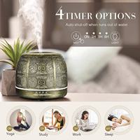 Humidificateur à brume fraîche d'aromathérapie d'huiles essentielles 500ML diffuseur d'arôme d'air ultrasonique en métal sculpté avec lumière LED