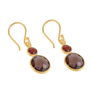 Best Selling Gold Plated 925 Sterling Silver Smokey <b>Quartz</b> Drop <b>Earrings</b> Vintage Multi-Gemstone Wedding Party Gift for Women - Product Image 1