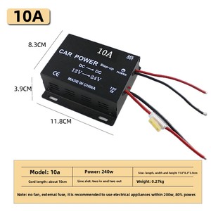 <strong>DC</strong> <strong>12V</strong> <strong>to</strong> 24V 10A Single Phase Metal Shell Black Pressure Reducer Automotive Step-Up Power <strong>Converter</strong> 50/60Hz 1 Year Warranty - Product Image 2