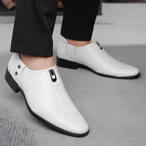 Chaussures habillées en cuir pour hommes, à bout pointu, à enfiler, semelle souple, pour mariage, affaires, formelles, automne, Oxfords, noir uni - Product Image 4