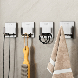 Stainless Steel Adhesive Hook 304 Heavy Duty Wall Mounted Towel Hook For <b>Bathroom</b> <b>Kitchen</b> Door Single Hook - Product Image 1