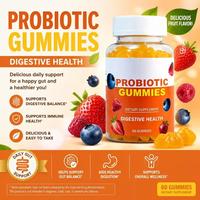 Gummies probiotiques Bioby OEM en marque blanche avec Bacillus Coagulans 10 milliards d'UFC, favorisent la santé digestive, saveur fruitée naturelle