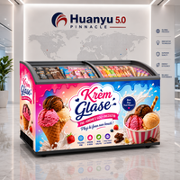 Tempered Glass Door Ice Cream Display showcase Supermarket Freezers Horizontal Freezer