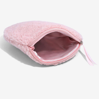 Logo personnalisé rose en forme de coeur fermeture éclair moelleux Teddy tissu cosmétique maquillage maquillage trousse de toilette lavage pochette de voyage