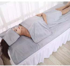 Venta al por mayor grande vestido de baño toallas conjuntos de microfibra pavo toallas para salón de belleza SPA masaje patrón sólido - Product Image 1