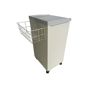 Hospital <b>Bedside</b> <b>Table</b> L480 W400 H880mm Plastic Minimalist Design Beige Cabinet <b>Blue</b> Doors With Wheels For Medical Use - Product Image 3