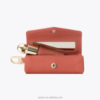 Étui à rouge à lèvres élégant en cuir PU avec miroir, pochette mignonne pour fille, porte-baume à lèvres, porte-gloss, porte-clés, breloque pour sac