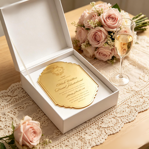 Tarjeta de Invitación de Boda de Acrílico Espejo Dorado, Impresión UV Personalizada, Corte Láser, 127x178x1.35mm, Fábrica OEM - Product Image 2