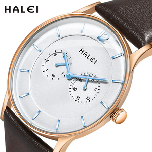 ดรอปชิปปิ้ง HALEI นาฬิกาควอตซ์ของแท้รุ่นใหม่ กันน้ำ 3BAR สายหนัง ดีไซน์มินิมอล แสดงวันแบบอนาล็อก กลไกญี่ปุ่น - Product Image 2