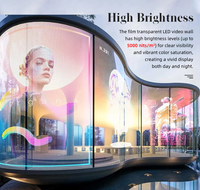 Écran vidéo mural LED adhésif incurvé ultra-fin créatif OEM personnalisé, couleur pleine, pour la publicité sur les fenêtres en verre intérieures
