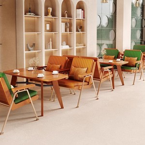 Ensemble de meubles de cafétéria en bois massif de <span class=keywords><strong>haute</strong></span> qualité pour restaurants commerciaux et desserts <span class=keywords><strong>Fauteuil</strong></span> et <span class=keywords><strong>table</strong></span> en cuir personnalisés - Product Image 5