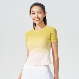2024, camisetas cortas transpirables para gimnasio y Fitness para <span class=keywords><strong>mujer</strong></span>, camisetas de manga corta, camisetas de Yoga con gradiente para entrenamiento informal al aire libre, ropa deportiva - Product Image 5
