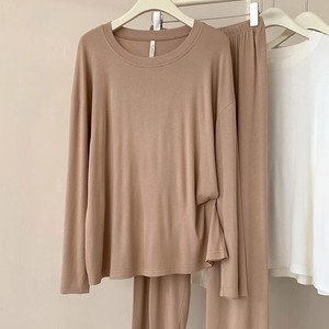 Ensemble de pyjamas en modal pour femmes, manches longues, col rond, vêtements décontractés pour la maison, vêtements de nuit en tricot fin, 2 pièces, style printemps-automne - Product Image 4