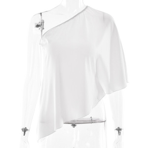 <b>One</b> Shoulder Women's <b>Top</b> Irregular Satin Slim Fit Solid Color T-Shirt Daily Wear - Product Image 5