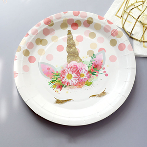 Juego de Platos y Vasos de Papel con Diseño de Unicornio de Puntos Rosas, Vajilla Desechable para Fiestas de Cumpleaños Infantiles - Product Image 5