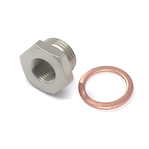 อะแดปเตอร์เกลียวตัวผู้ M18x1.5 เป็นตัวเมีย M12x1.25 พร้อมแหวนทองแดง, ตัวเชื่อมต่อระบบไอเสียรถยนต์แบบเหล็กกล้าคาร์บอนชุบนิกเกิล - Product Image 2