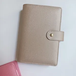 Benutzer definierte stilvolle Metallic Farbe PU Leder Lose blatt Finanzen Organisieren Notebook Cover A6 Budget Journal Gold Ring Binder A6