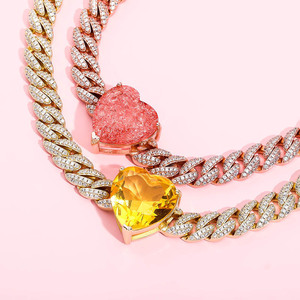 Cadena Cubana con Corazón, Collar de Piedras Preciosas Coloridas para Mujer, Joyería de Moda - Product Image 3