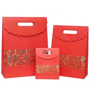 Sac à main de style ethnique rouge à pois bleu foncé, sac cadeau d'affaires, sac cadeau de naissance pour bébé, sac cadeau d'anniversaire avec fermeture à boucle - Product Image 5